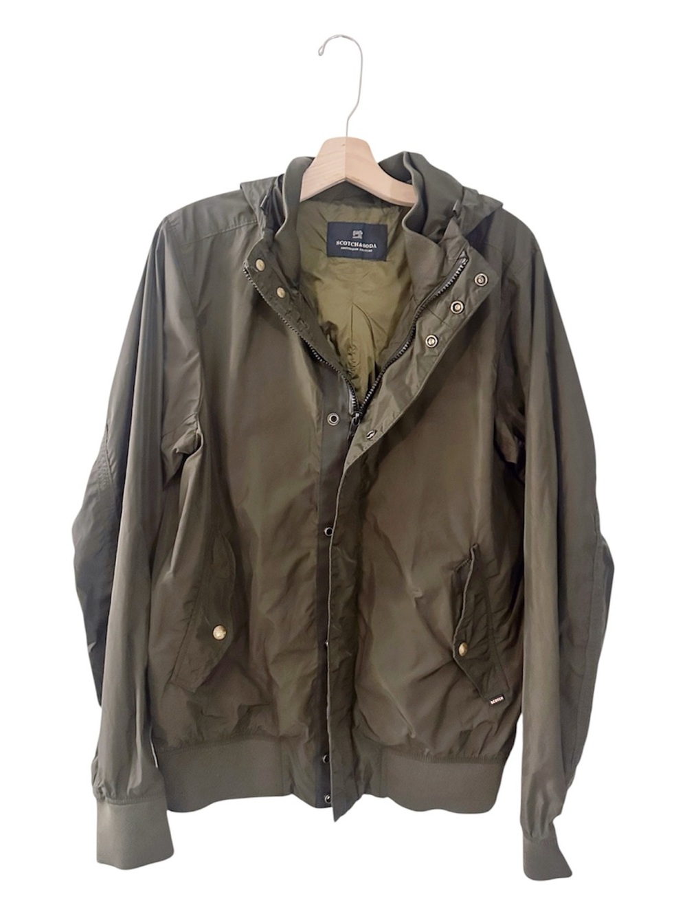 Scotch and Soda Military Green Hooded Jacket Green Zipper Coat Bomber